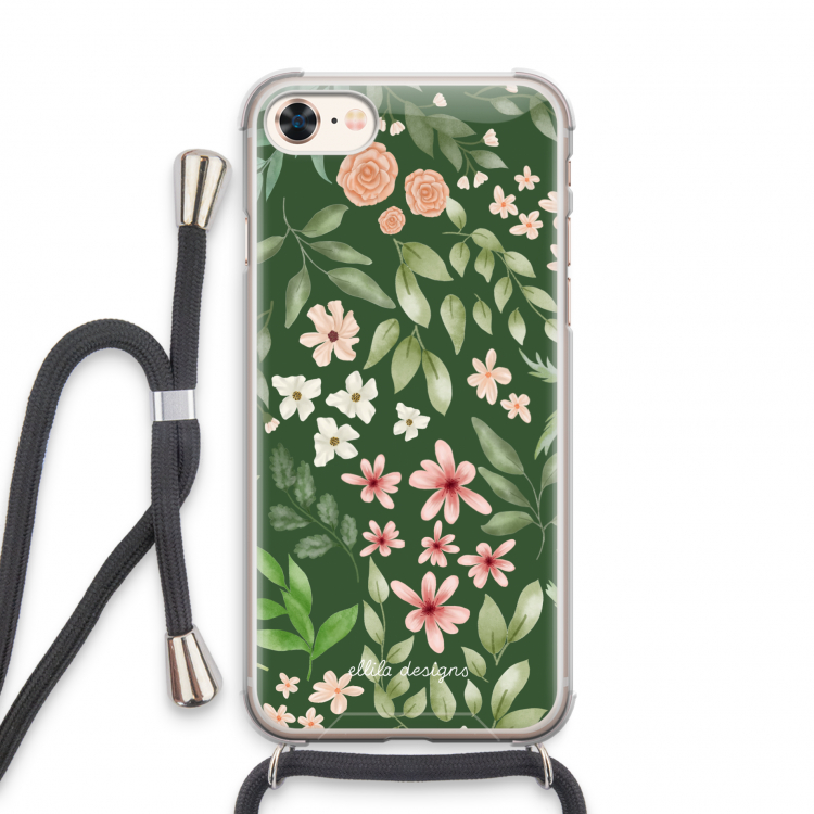 Botanical green sweet flower heaven: iPhone 8 Transparant Hoesje met koord