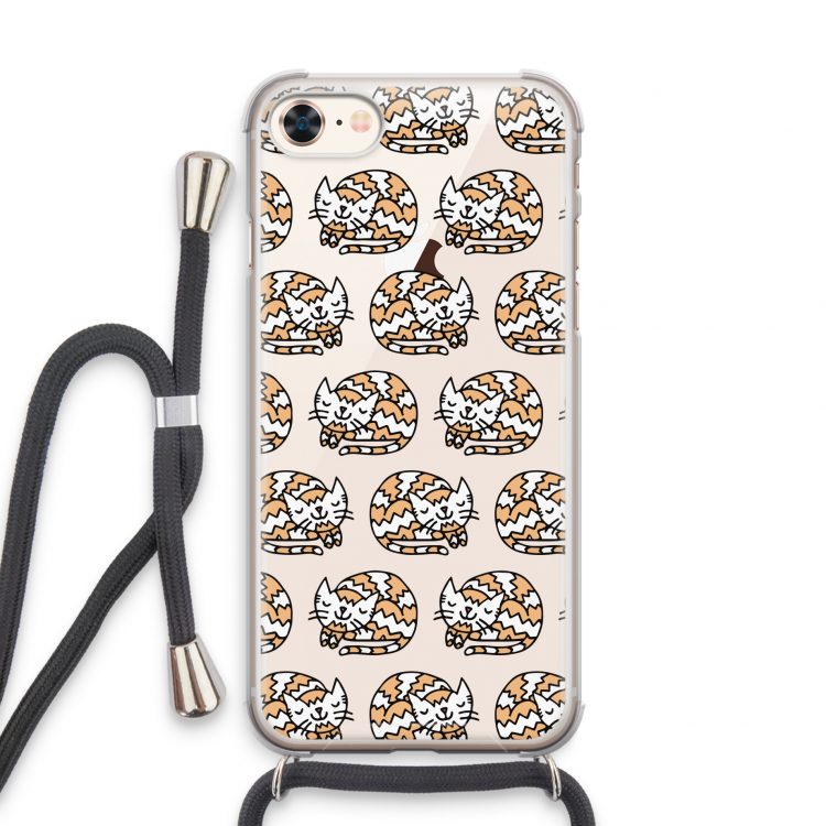 Slapende poes: iPhone 8 Transparant Hoesje met koord