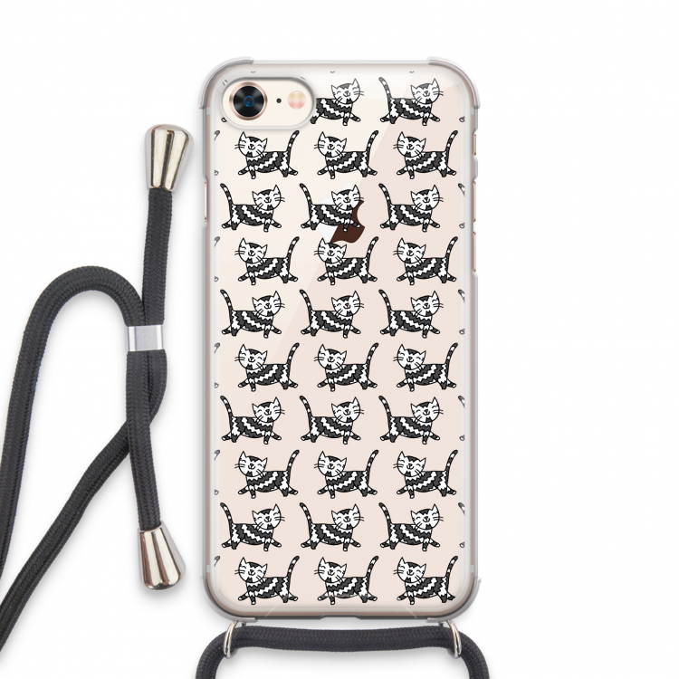 Zwarte poes: iPhone 8 Transparant Hoesje met koord