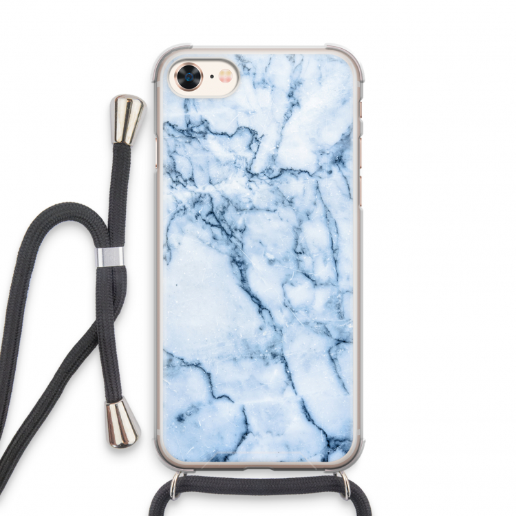 Blauw marmer: iPhone 8 Transparant Hoesje met koord