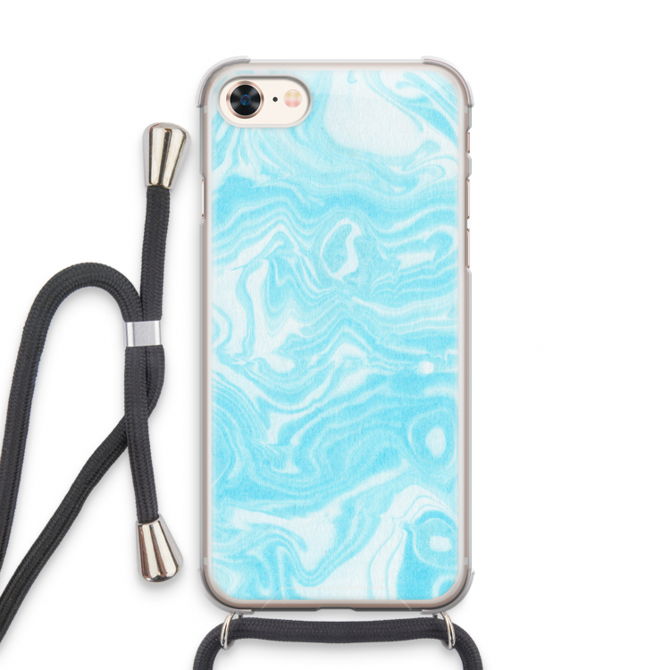 Waterverf blauw: iPhone 8 Transparant Hoesje met koord