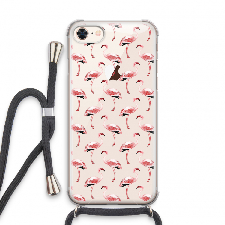 Flamingoprint groen: iPhone 8 Transparant Hoesje met koord