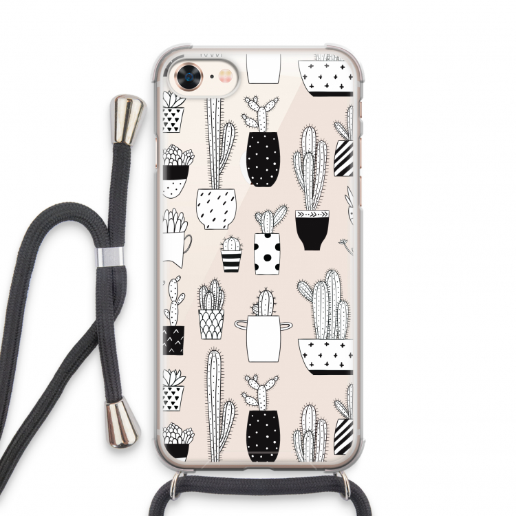 Cactusmotief: iPhone 8 Transparant Hoesje met koord