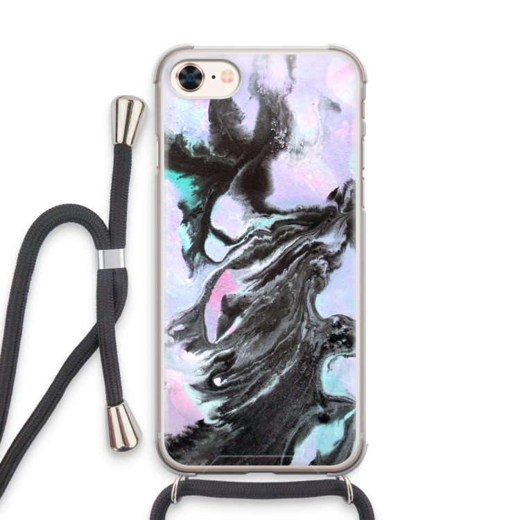 Pastel zwart: iPhone 8 Transparant Hoesje met koord