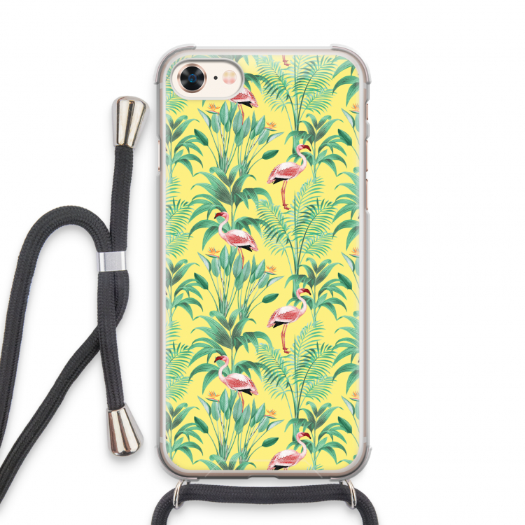 Flamingo party: iPhone 8 Transparant Hoesje met koord