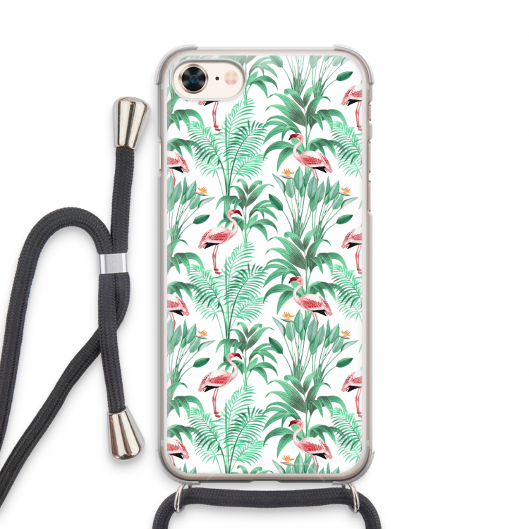 Flamingo bladeren: iPhone 8 Transparant Hoesje met koord