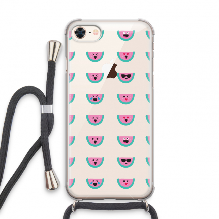 Smiley watermeloenprint: iPhone 8 Transparant Hoesje met koord