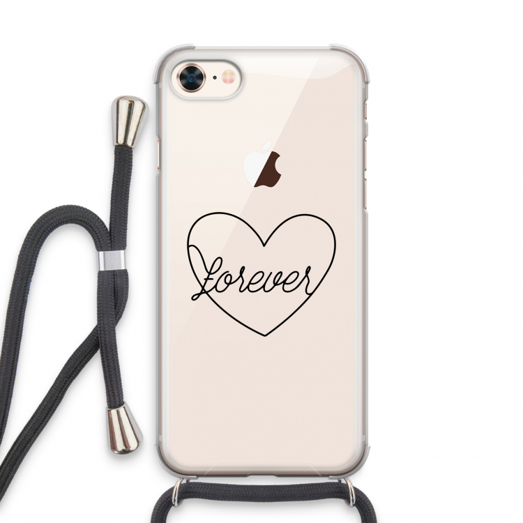 Forever heart black: iPhone 8 Transparant Hoesje met koord
