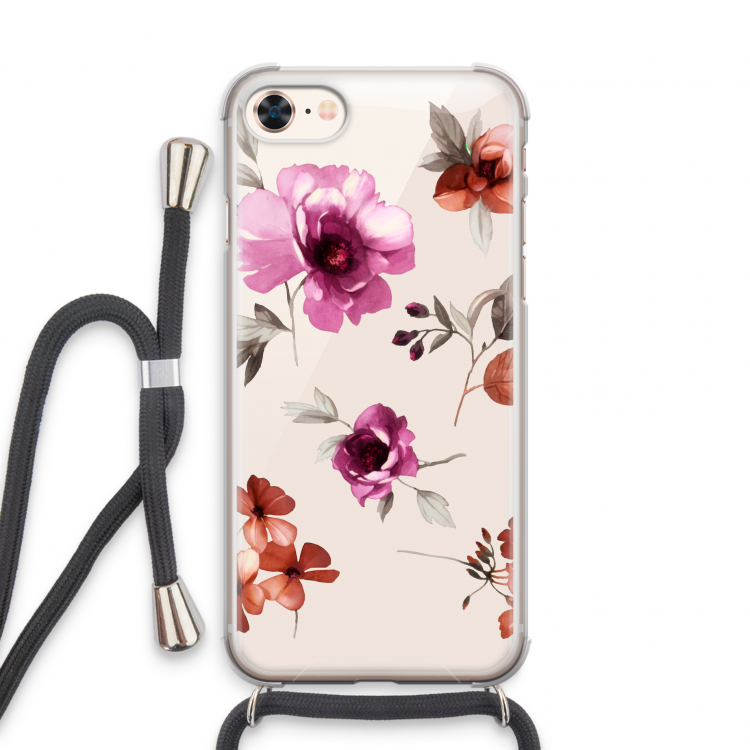 Geschilderde bloemen: iPhone 8 Transparant Hoesje met koord