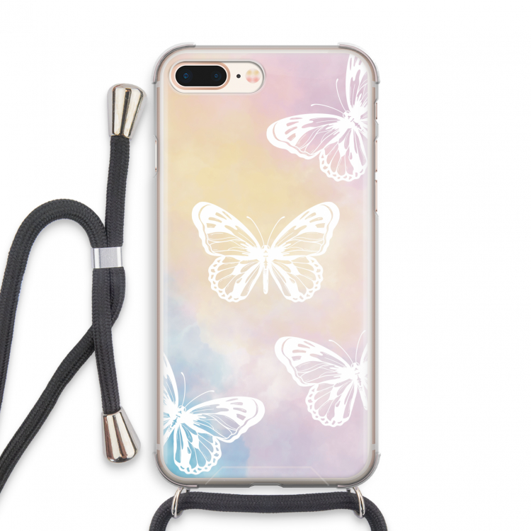 White butterfly: iPhone 8 Plus Transparant Hoesje met koord