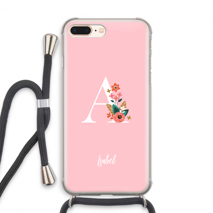 Pink Bouquet: iPhone 8 Plus Transparant Hoesje met koord