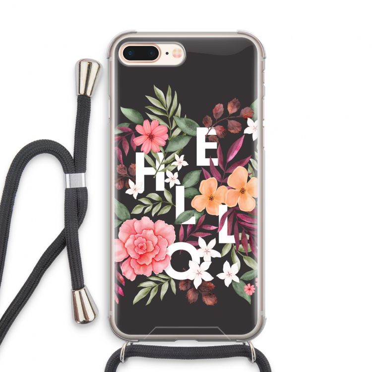 Hello in flowers: iPhone 8 Plus Transparant Hoesje met koord