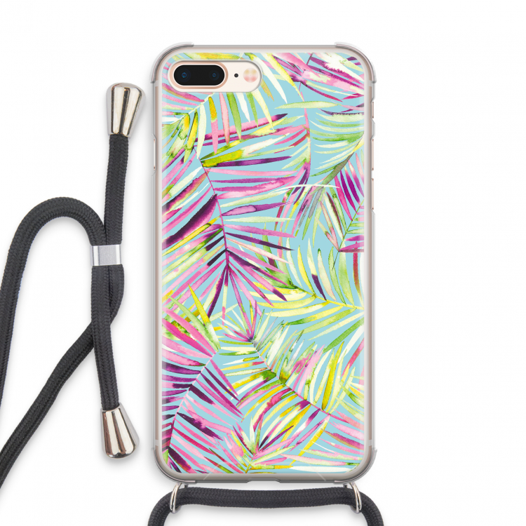 Tropical Palms Blue: iPhone 8 Plus Transparant Hoesje met koord