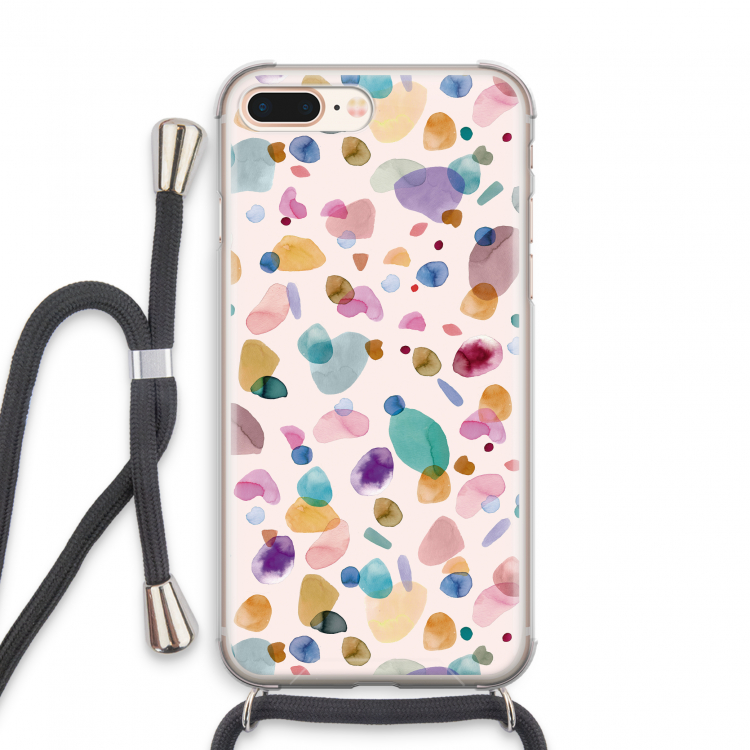 Terrazzo Memphis Pink: iPhone 8 Plus Transparant Hoesje met koord