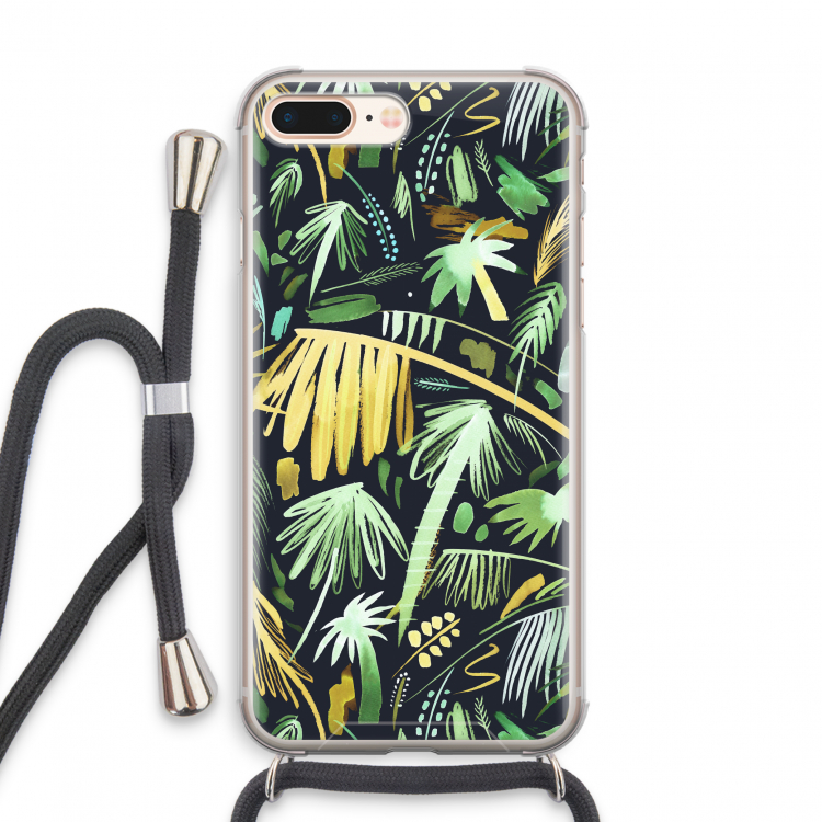 Tropical Palms Dark: iPhone 8 Plus Transparant Hoesje met koord