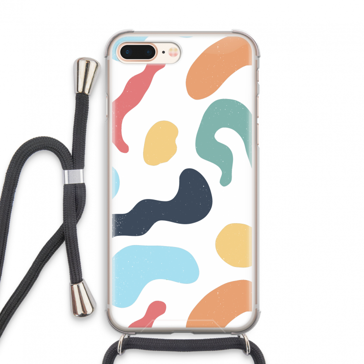 Memphis Shapes Blue: iPhone 8 Plus Transparant Hoesje met koord