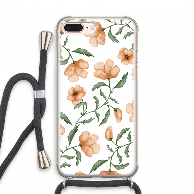 Peachy flowers: iPhone 8 Plus Transparant Hoesje met koord
