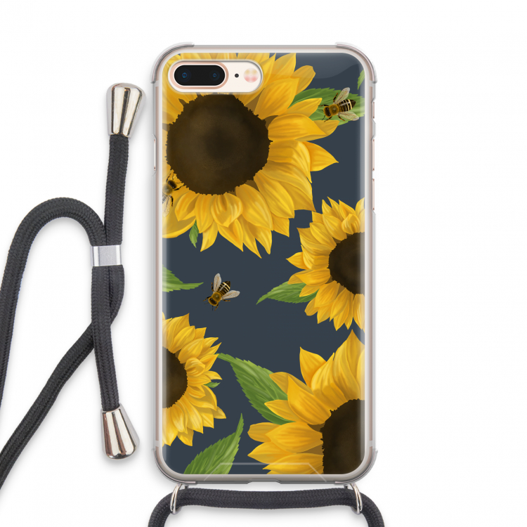 Sunflower and bees: iPhone 8 Plus Transparant Hoesje met koord