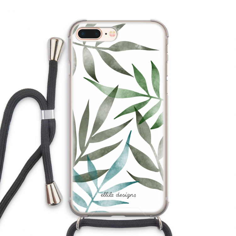 Tropical watercolor leaves: iPhone 8 Plus Transparant Hoesje met koord