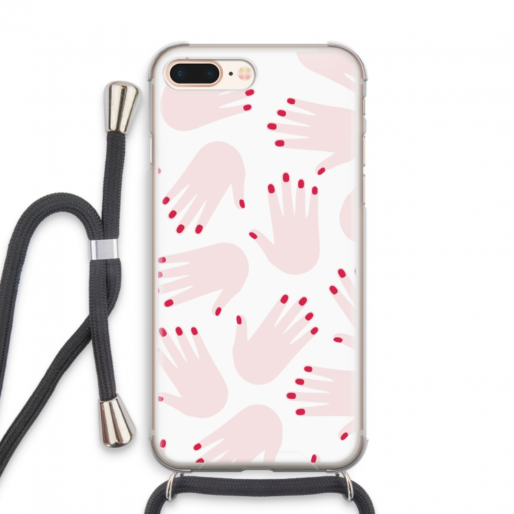 Hands pink: iPhone 8 Plus Transparant Hoesje met koord