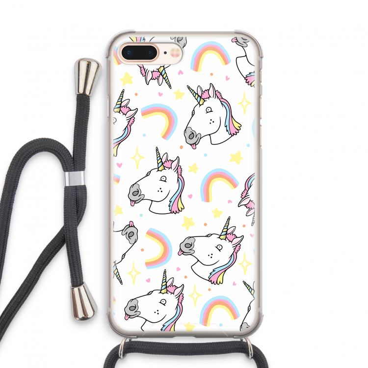 Rainbow Unicorn: iPhone 8 Plus Transparant Hoesje met koord