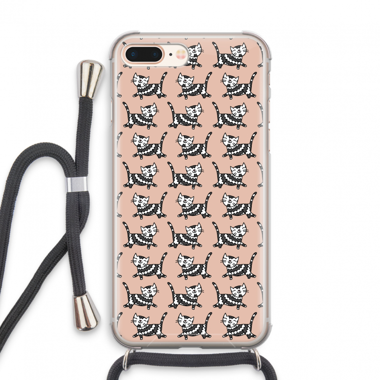 Zwarte poes: iPhone 8 Plus Transparant Hoesje met koord