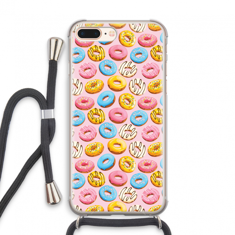 Pink donuts: iPhone 8 Plus Transparant Hoesje met koord