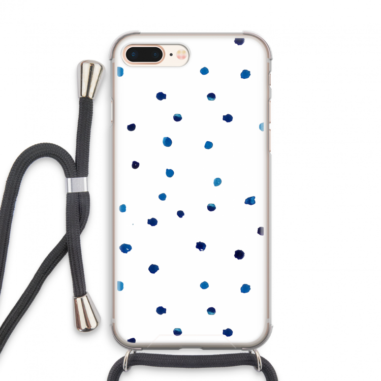 Blauwe stippen: iPhone 8 Plus Transparant Hoesje met koord