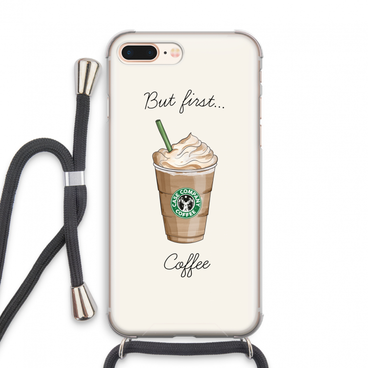 But first coffee: iPhone 8 Plus Transparant Hoesje met koord