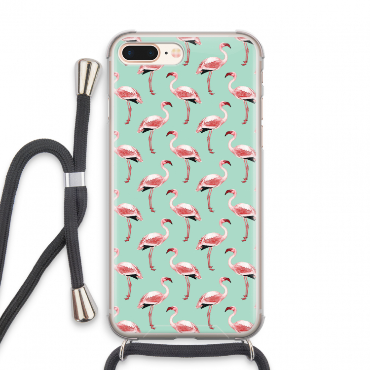 Flamingoprint groen: iPhone 8 Plus Transparant Hoesje met koord