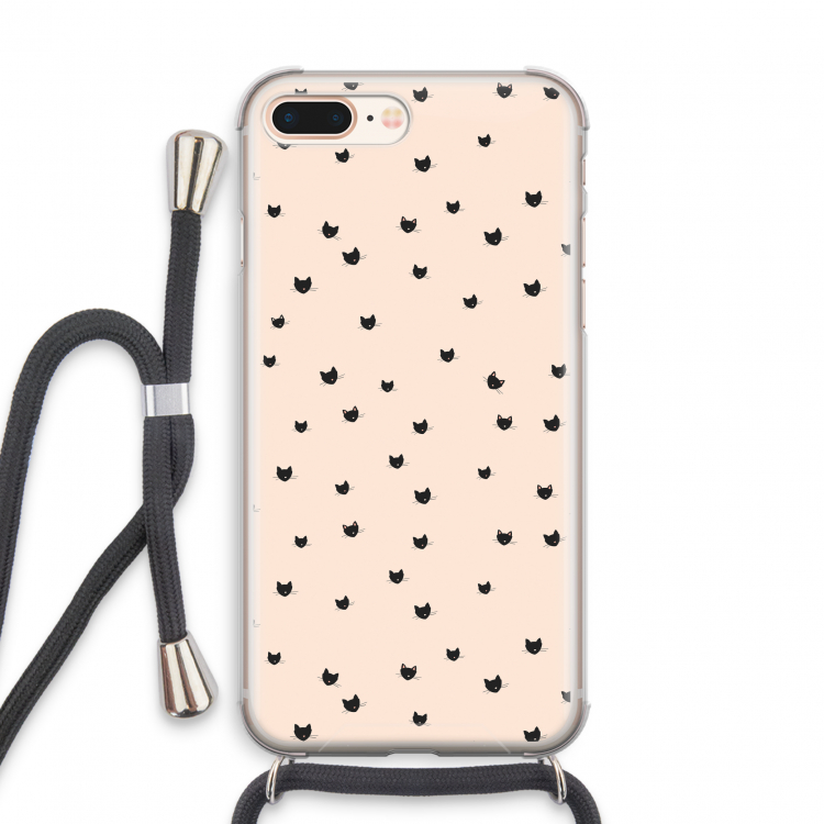 Kleine kattenkopjes: iPhone 8 Plus Transparant Hoesje met koord