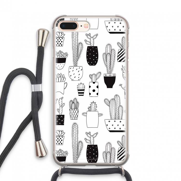 Cactusmotief: iPhone 8 Plus Transparant Hoesje met koord