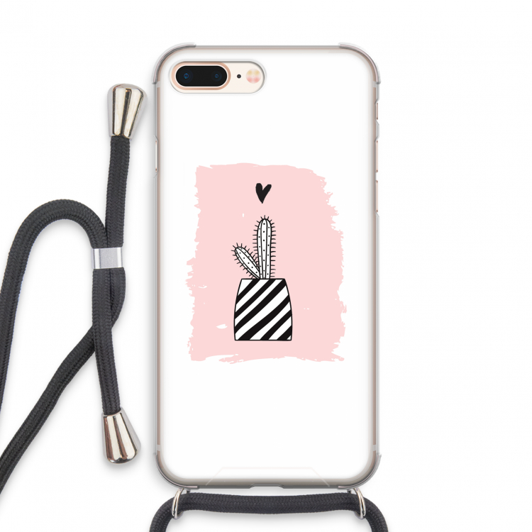 Zwart-wit cactus: iPhone 8 Plus Transparant Hoesje met koord