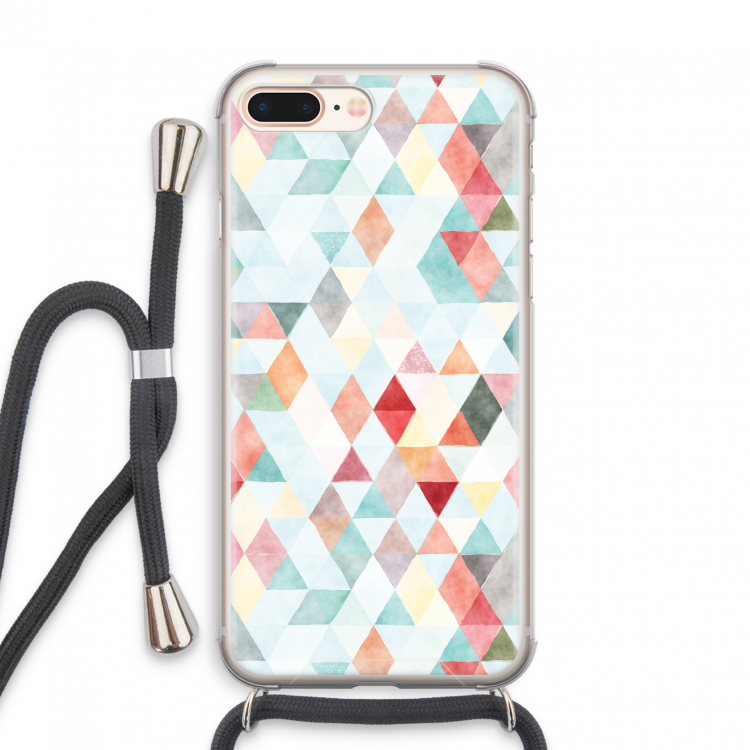 Gekleurde driehoekjes pastel: iPhone 8 Plus Transparant Hoesje met koord