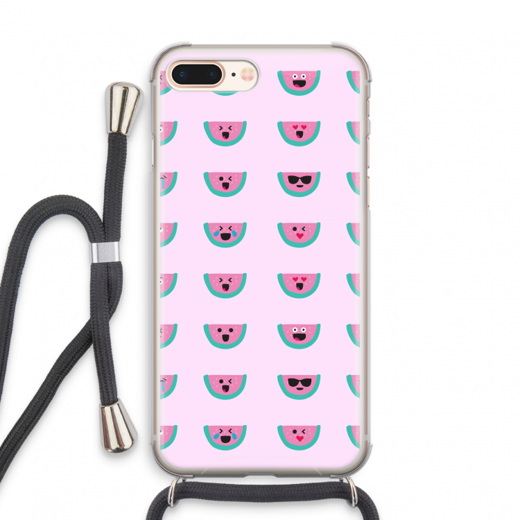 Smiley watermeloenprint: iPhone 8 Plus Transparant Hoesje met koord