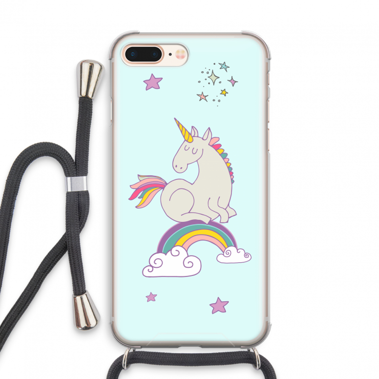 Regenboog eenhoorn: iPhone 8 Plus Transparant Hoesje met koord