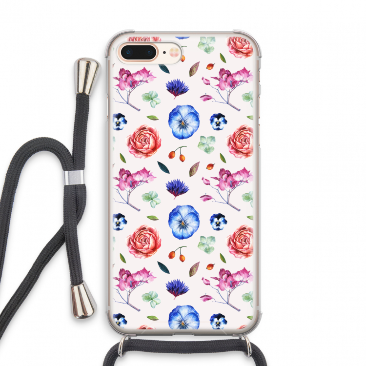 Bloemetjes: iPhone 8 Plus Transparant Hoesje met koord