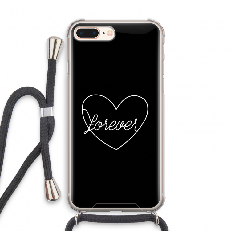 Forever heart black: iPhone 8 Plus Transparant Hoesje met koord
