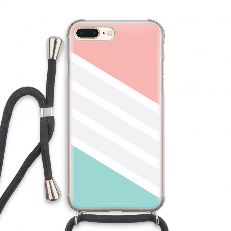 Strepen pastel: iPhone 8 Plus Transparant Hoesje met koord