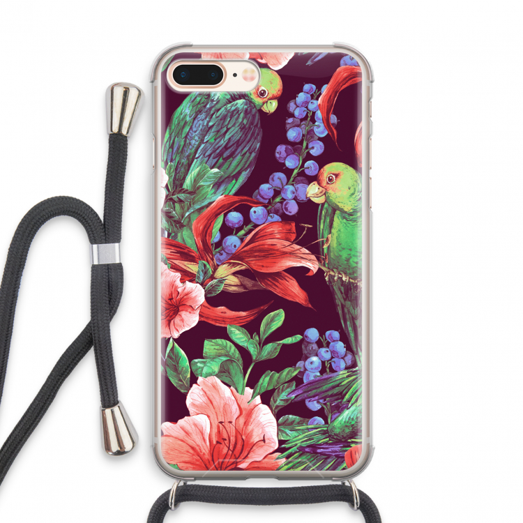Papegaaien: iPhone 8 Plus Transparant Hoesje met koord