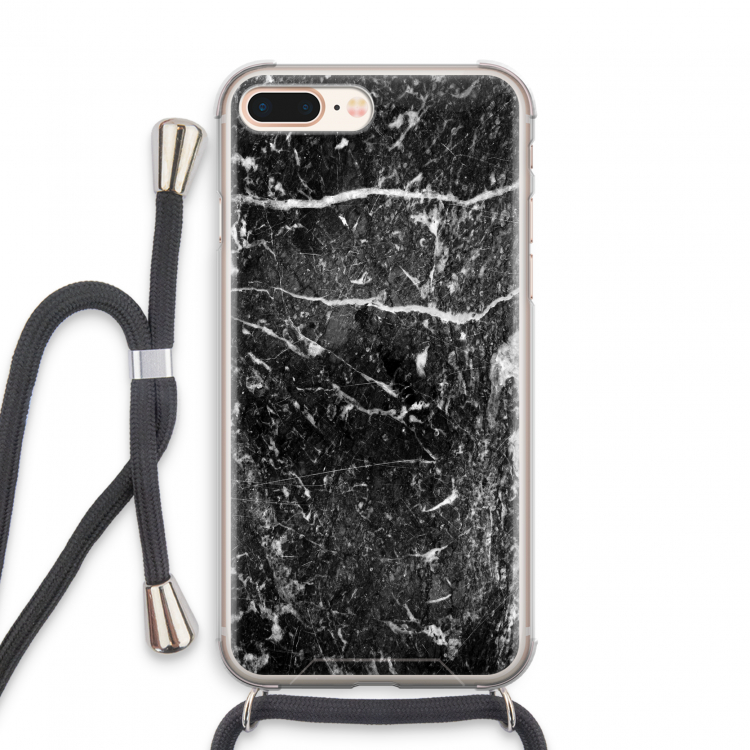 Zwart marmer: iPhone 8 Plus Transparant Hoesje met koord