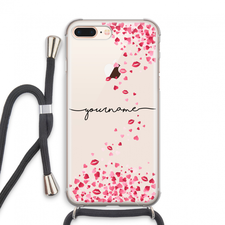 Hartjes en kusjes: iPhone 8 Plus Transparant Hoesje met koord