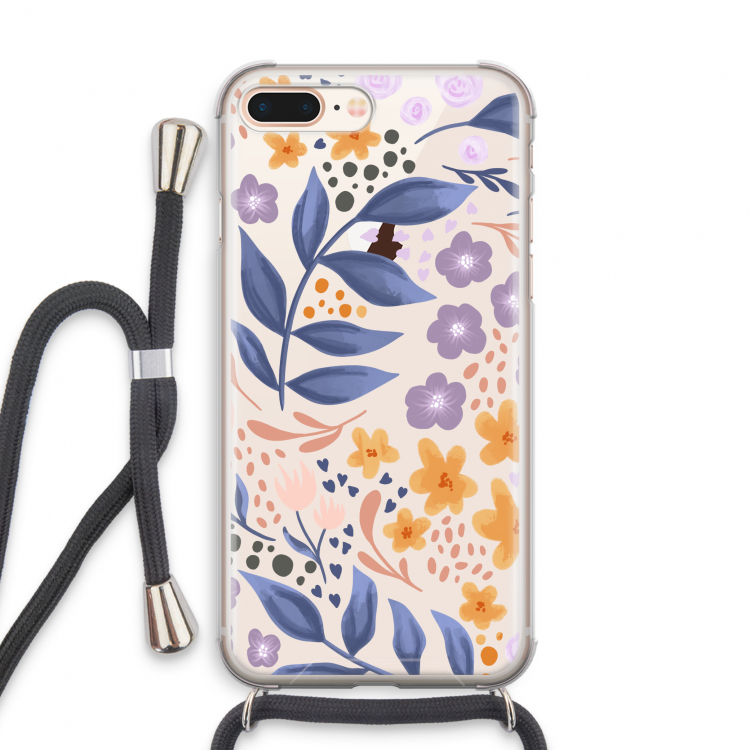 Flowers with blue leaves: iPhone 8 Plus Transparant Hoesje met koord