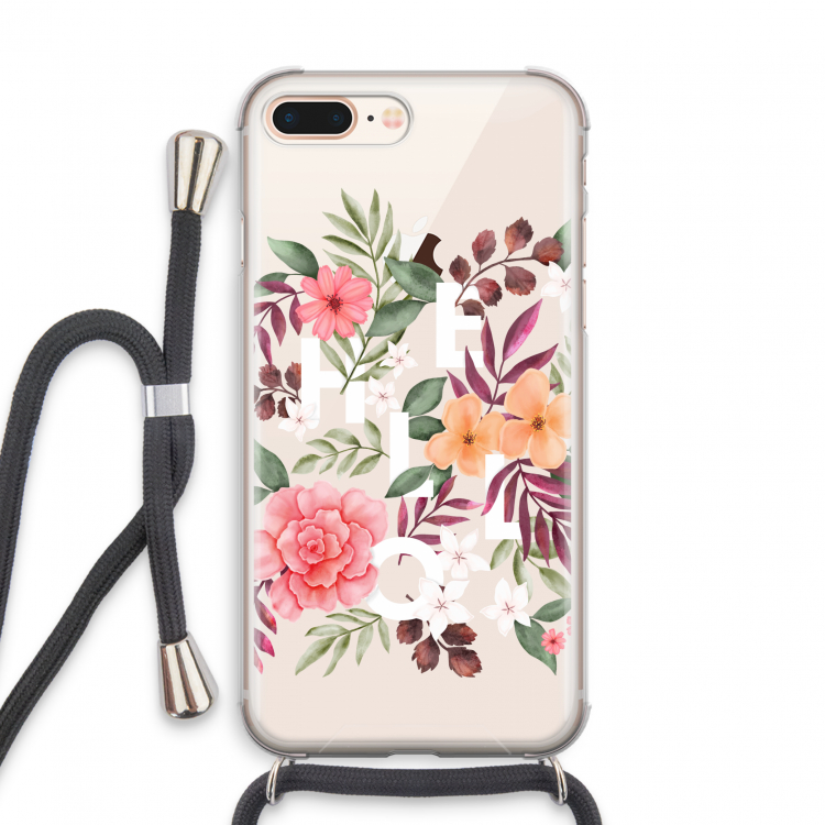 Hello in flowers: iPhone 8 Plus Transparant Hoesje met koord
