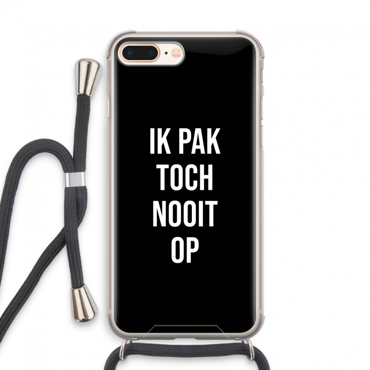 Ik pak nooit op - Zwart: iPhone 8 Plus Transparant Hoesje met koord