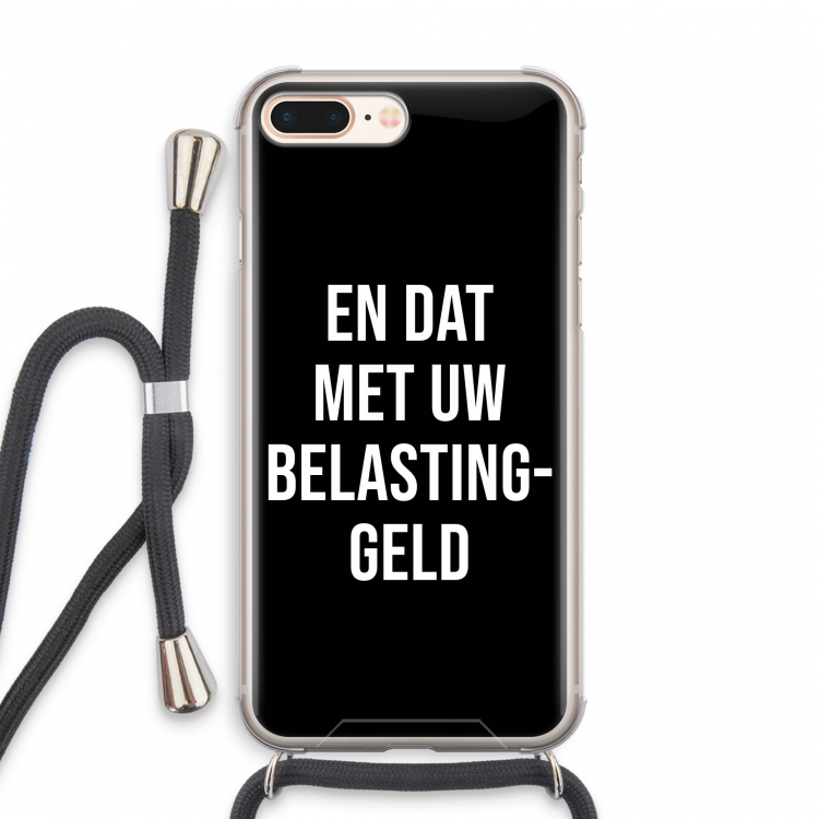 Belastinggeld - Zwart: iPhone 8 Plus Transparant Hoesje met koord