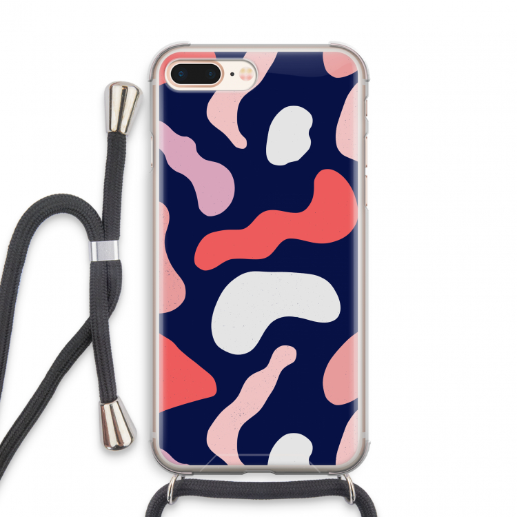 Memphis Shapes Pink: iPhone 8 Plus Transparant Hoesje met koord