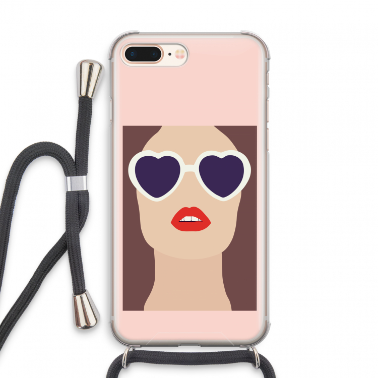 Red lips: iPhone 8 Plus Transparant Hoesje met koord