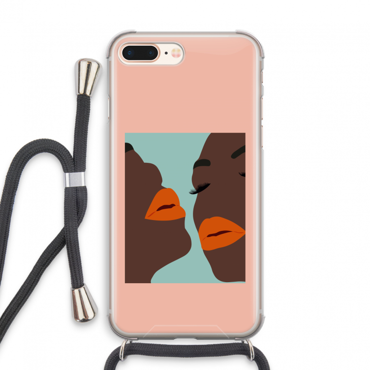 Orange lips: iPhone 8 Plus Transparant Hoesje met koord