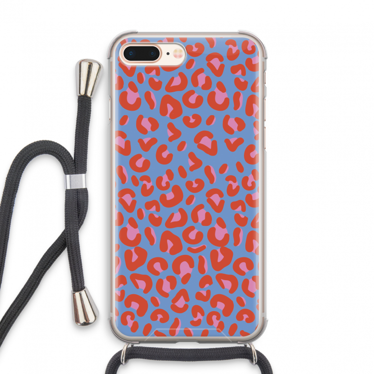 Leopard blue: iPhone 8 Plus Transparant Hoesje met koord
